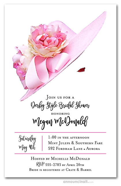 Floral Pink Hat Derby Bridal Shower Invites