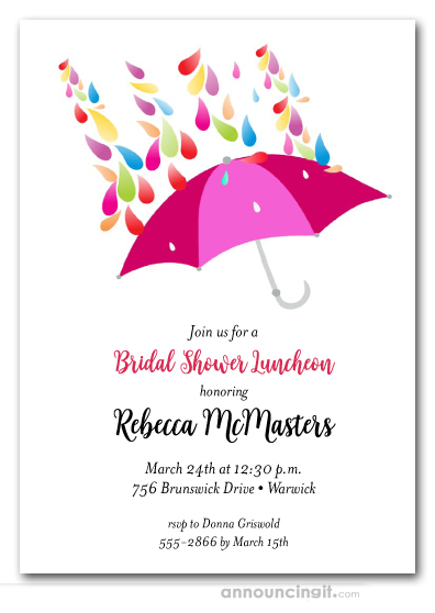 Raindrops Pink Umbrella Bridal Shower Invitations