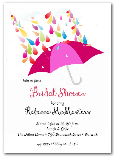 raindrops pink umbrella bridal shower invitations