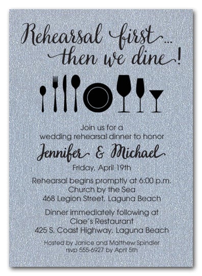 Rehearsal First Silver Shimmery Party Invitations