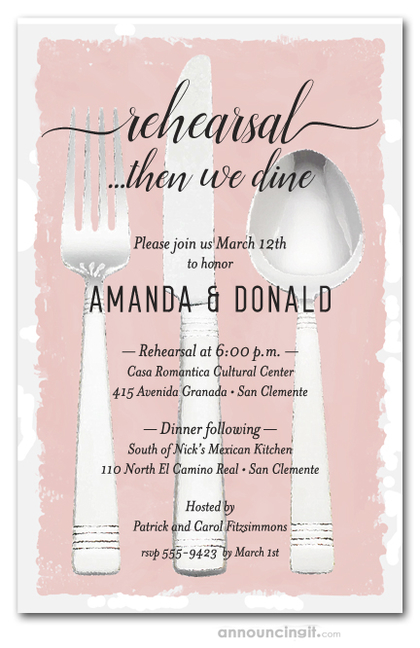 Flatware on Dusty Rose Rehearsal Dinner Invitations