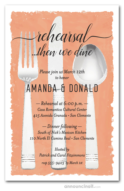 Flatware on Pumpkin Rehearsal Dinner Invitations