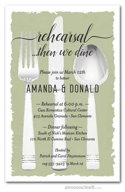 Flatware on Sage Rehearsal Dinner Invitations