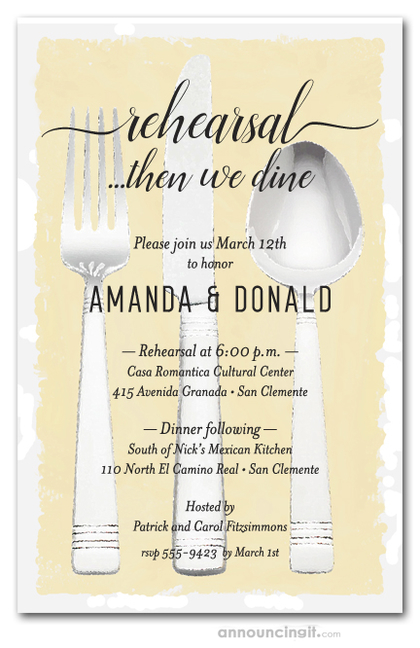 Flatware on Yellow Rehearsal Dinner Invitations