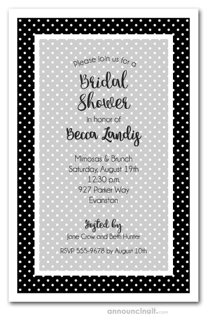 Simple White Dots on Black Bridal Shower Invitations