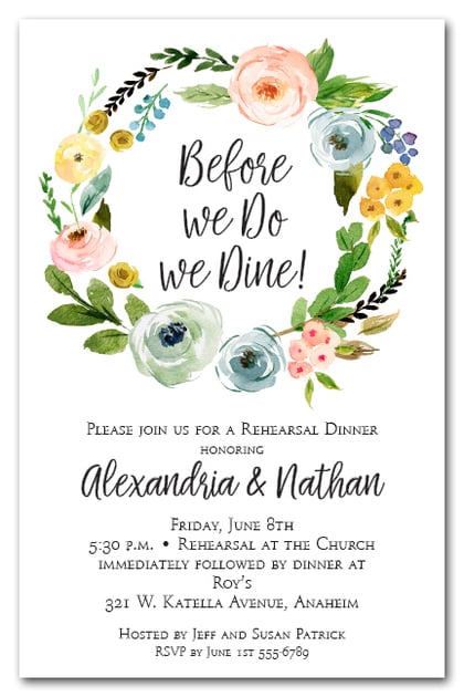 Spring Wreath Rehearsal Dinner Invitations