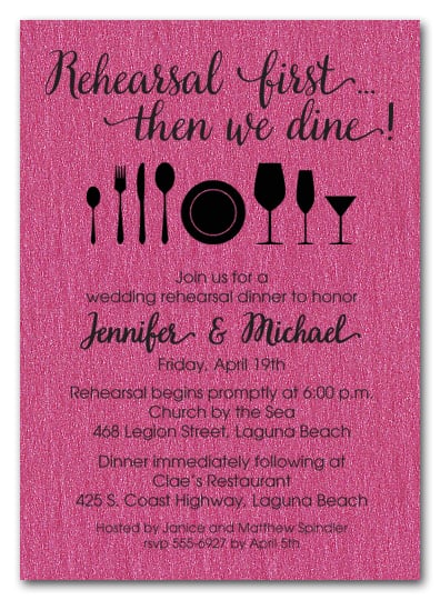 Rehearsal First Hot Pink Shimmery Party Invitations