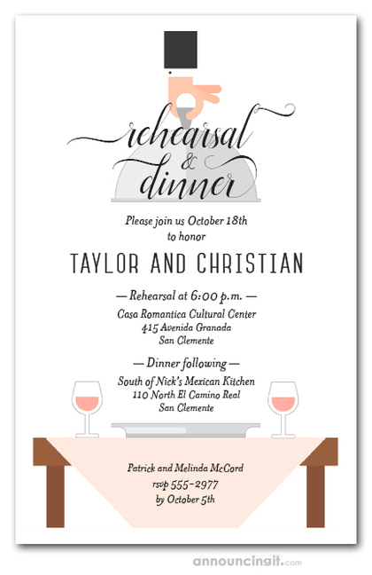 Waiter, Wine & Cream Table Rehearsal Dinner Invitations