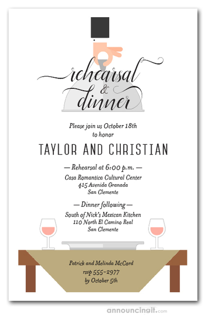 Waiter, Wine & Sage Table Rehearsal Dinner Invitations