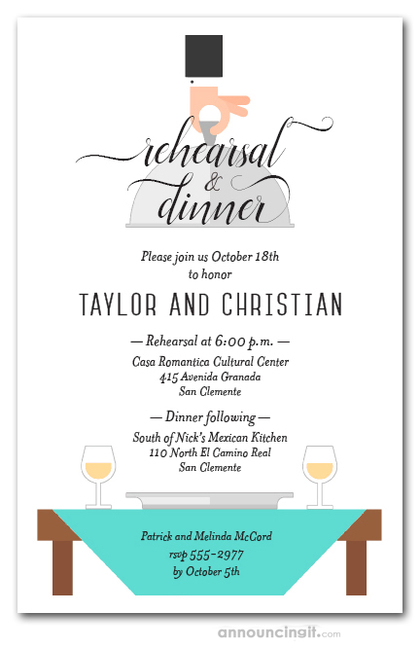 Waiter, Wine & Tiffany Table Rehearsal Dinner Invitations