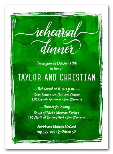 Greens Watercolor Rehearsal Dinner Invitations