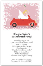 Blonde Bride in Red Convertible Invitations