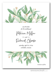 Pale Leaves Gold Sprigs Save the Date Cards