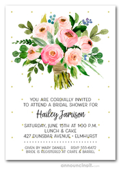 Pink Floral Bouquet Bridal Shower Invitations