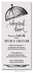 Serving Cloche Rehearsal Dinner Invitations on Shimmery White