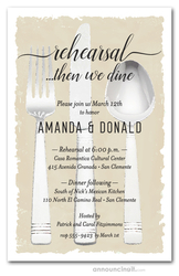 Flatware on Ivory Rehearsal Dinner Invitations