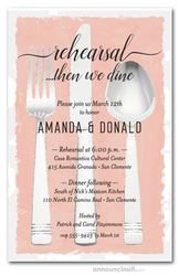 Flatware on Peach Rehearsal Dinner Invitations