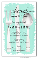 Flatware on Turquoise Rehearsal Dinner Invitations