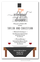 Waiter, Wine & Black Table Rehearsal Dinner Invitations