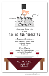 Waiter, Wine & Berry Red Table Rehearsal Dinner Invitations
