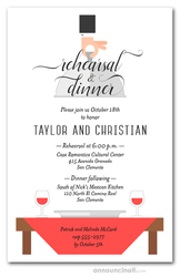 Waiter, Wine & Red Table Rehearsal Dinner Invitations