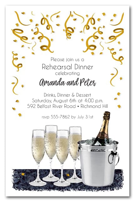 champagne bucket wedding rehearsal dinner party invitations