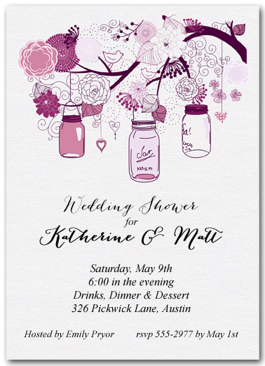 tree of purple mason jars wedding shower invitations